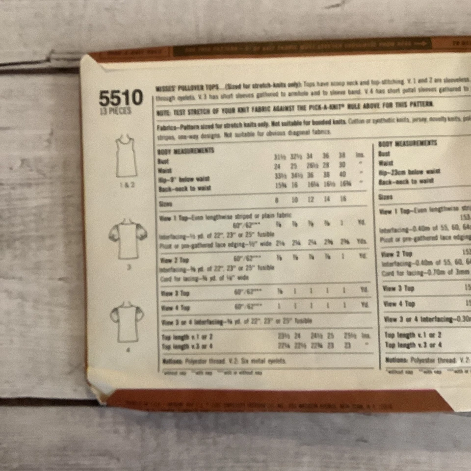 Simplicity 5510 Sewing Pattern Pullover Knit Top Shirt Misses Sz 10 UNCUT 1980’s - Image 3 of 4