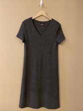 J crew Gray V-Neck Short Sleeve Shift Midi dress Knit Sz S