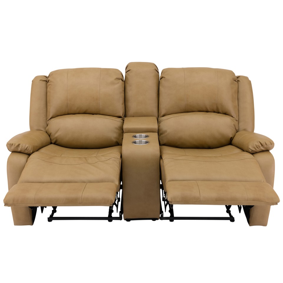 RecPro Charles 67 Double Recliner RV Sofa | Zero Wall Loveseat For Camper Wall Hugger Couch Fifth Wheel Theater Seating Upgraded 2023 Fabric Toffee
