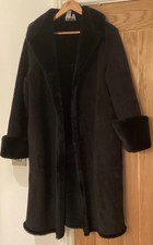 Episode Designer Black Borg Lined Coat Faux Sheepskin Size L Borg Cuffs/collar