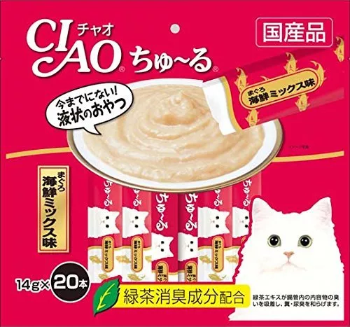 INABA CIAO Katzenfutter Churu Katze lecken Snacks Filet Thunfisch Meeresfrüchte Mix 14g x 20p*