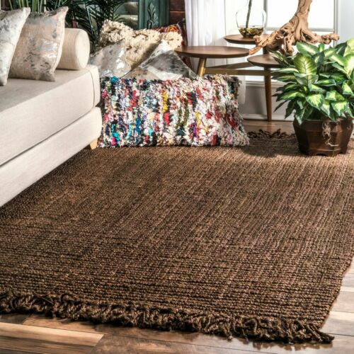 nuLOOM Natural Fibers Hand Woven Chunky Loop Jute Area Rug in Chocolate - Picture 1 of 5