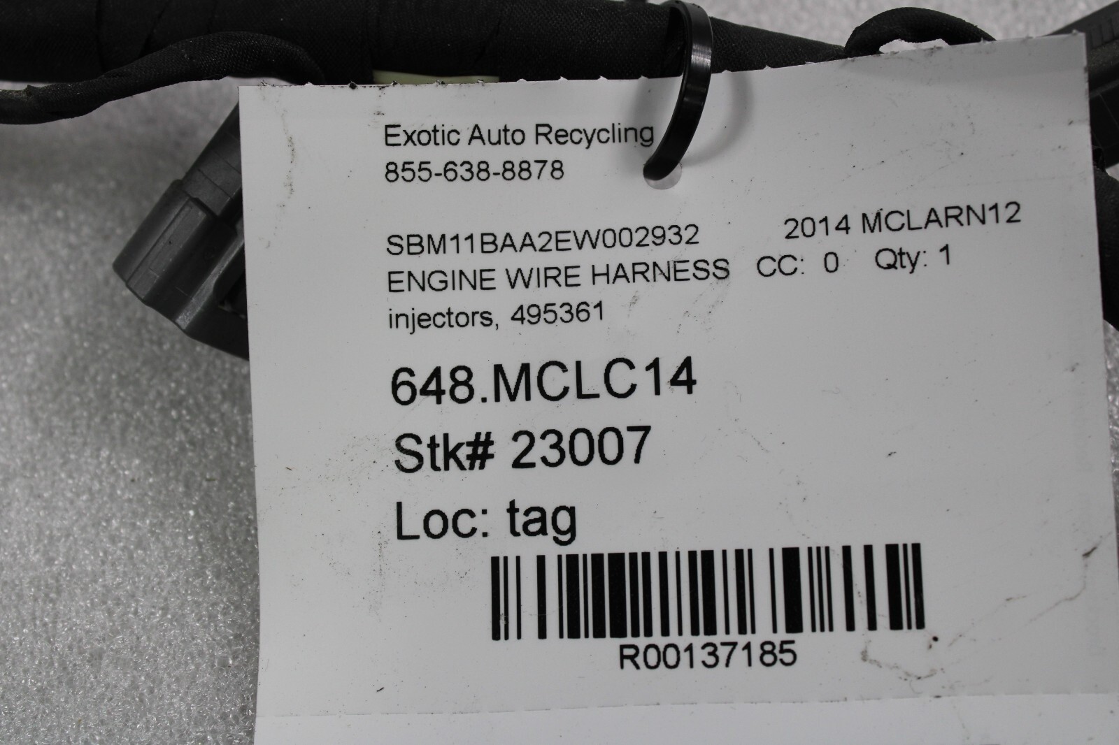 McLaren MP4-12C, Injectors Wire Harness, Used, P/N 495361
