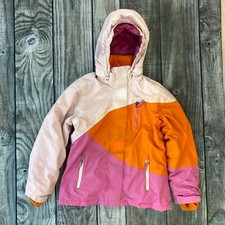 Lands End Girls Large 14 Youth Winter Jacket Coat Pink Orange Color Block Hooded
