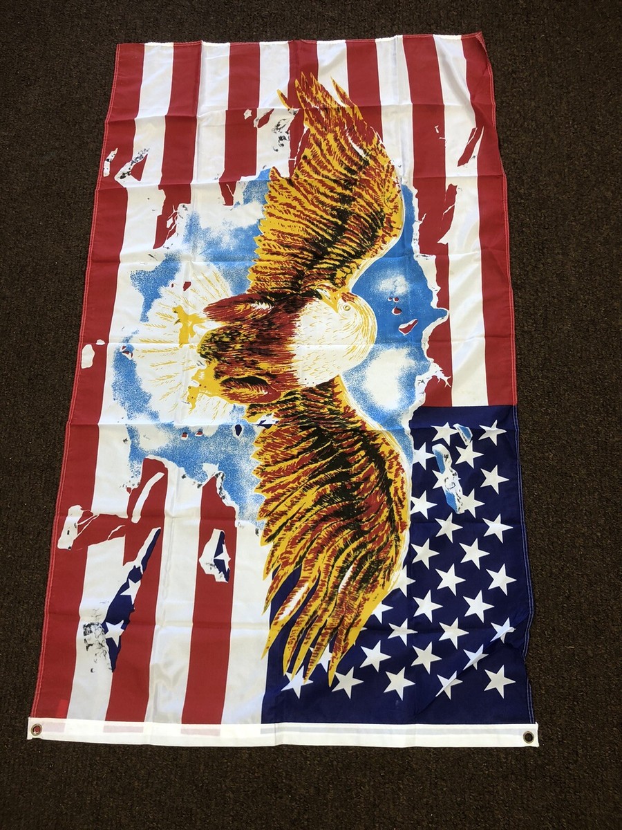 W.C.C. フラッグ　旗 FLAG USA Stars Stripes Eagle Busting Thru Clouds 58x36 *NEW