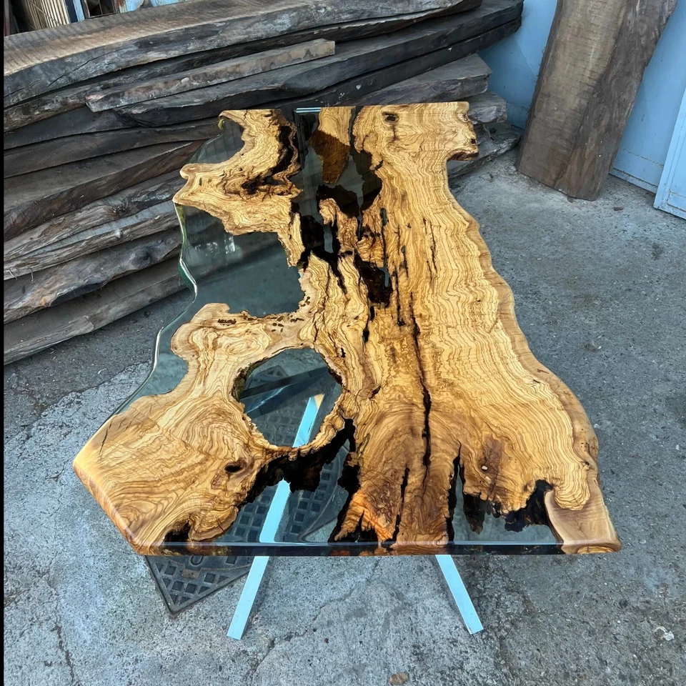 Clear Epoxy Resin Coffee Table Top, Live Edge Wooden Table Top, Home Decor - Image 3 of 4