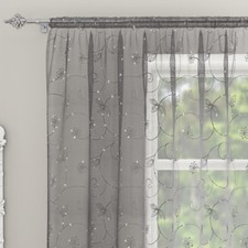 Silver / Grey Ariana Embroidered Sequin Voile Net Curtain Slot Top Single Panel