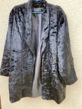 Astraka Of London Black Faux Fur Crushed Velvet Longline Jacket - Size 16 - New