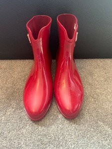 red boots flat heel