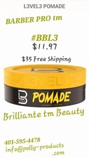 Three (3) L3VEL3 Mens Hair Styling Pomades. Barber Pro tm #BBL3, Polly Products 