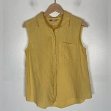 SO Good For Life Gauze Button Down Top Size M Yellow Sleeveless Front Pocket