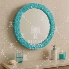 24" Turquoise Crystal Mirror – Round Gemstone mirror for Bathroom & Vanity Space