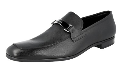 PRADA Saffiano Logo Loafers Shoes in Black Men\'s 9.5, #2DC135 PRADA SAFFIANO LOGO LOAFER SHOES 2DC135 BLACK LEATHER NEW US  main image 2