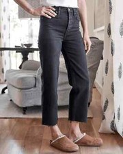 Frank  Eileen Monaghan Jeans Women's 30 Black Denim Frayed Hem Straight Leg NWT