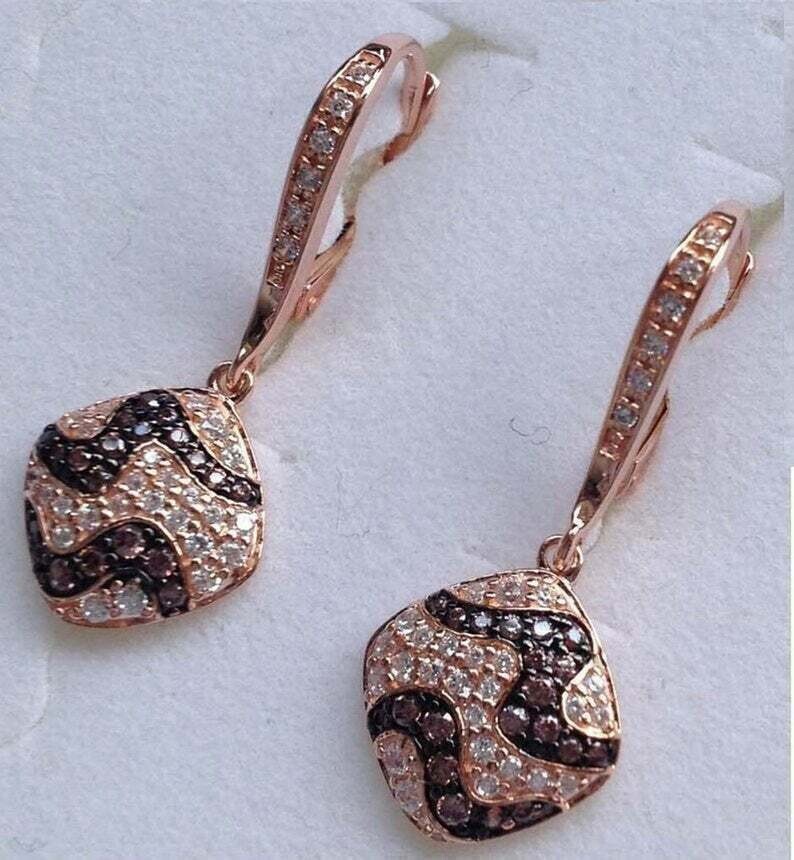 2Ct Chocolate & Simulated Diamond Drop/Dangle Earrings Rose Gold Plated Silver