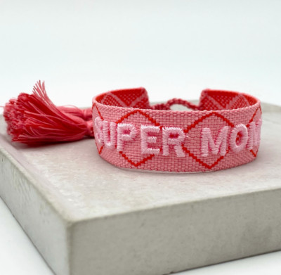 SUPER MOM Statement Armband gewebt, bestickt, handgefertigt Parsley & Pepper