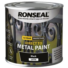 Image of Ronseal 39180 Direct to Metal Paint Black Satin 250ml