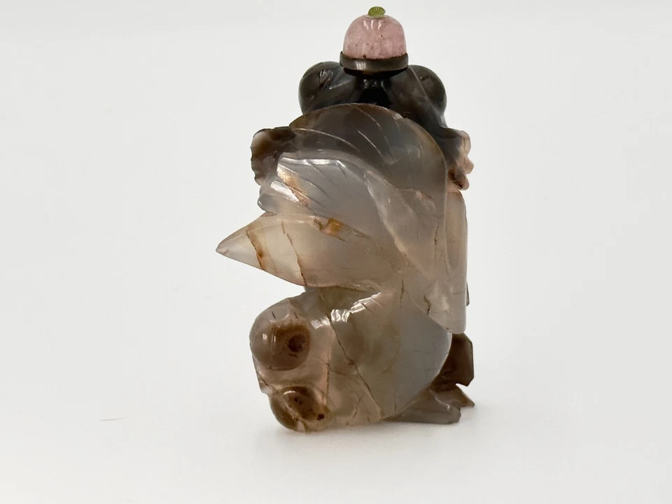 Antigua botella de tabaco de ágata tallada china con dos peces (muy rara) Foto 2 de 4