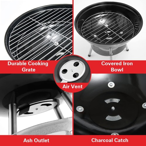 Alpine Cuisine Premium 14" Charcoal BBQ Grill Round for Outdoor Cooking - Picture 6 of 8