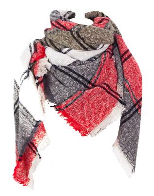 Womens Winter Scarves Warm Half Shawl Triangle Stripe Plaid Wrap Scarves