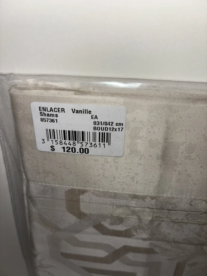 Yves Delorme Enlacer Vanille 2 Boudoir Pillow Shams 700TC Cotton Sateen $240 - Image 3 of 4