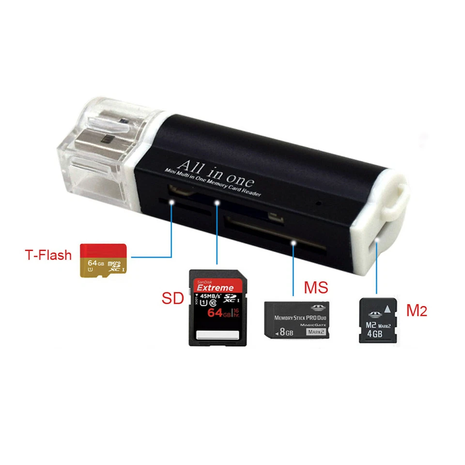 Kartenlesegerät Kartenleser TF Card Reader Micro SD MMC M2 USB Stick Schwarz - Bild 2 von 4