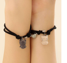 2 Couple Matching Heart Charm Magnetic Bracelet Promise for Girlfriend BF Gift
