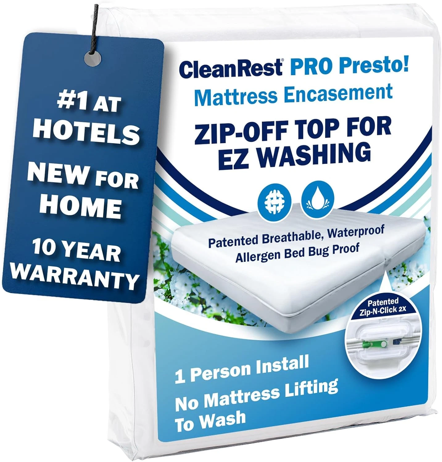 Cleanrest PRO Presto! Zip-Off Top Mattress Encasement for EZ Washing, King Size,
