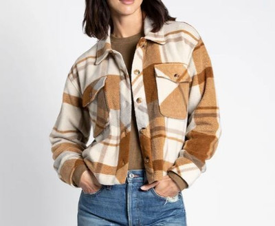 Thread&Supply Auria Plaid Fleece Jacket M Cropped Festival Coastal Flannel Cozy