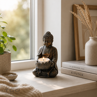 Buddha Mit Teelichthalter In Brau Aus Poly H14Cm-10020892