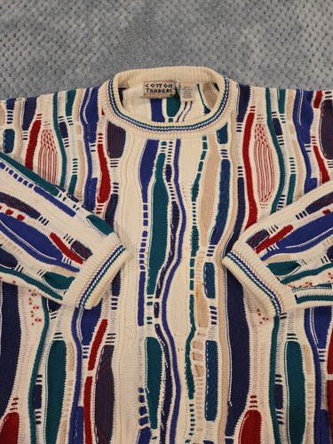 Cotton Traders Knit Sweater 90S Vintage Coogi Style Size Large - Picture 2 of 17