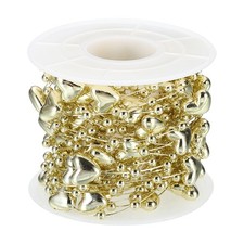 Heart Pearl String Beads Garland 16.4 Ft Artificial Pearl Strands Spool Golden