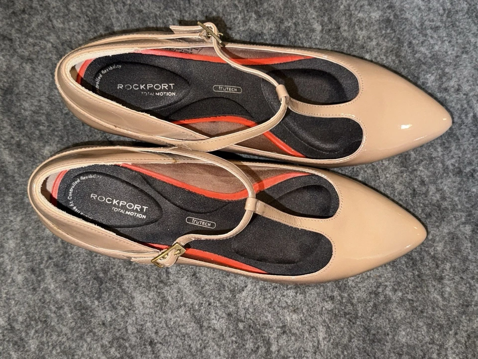 Rockport Women's 8.5 M Pumps Total Motion Shoes Mary Jane T Strap Beige Patent - Image 2 of 4