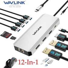 WAVLINK 12-in-1 Laptop Docking Station USB C Hub Triple Monitor 4K HDMI Dual DP
