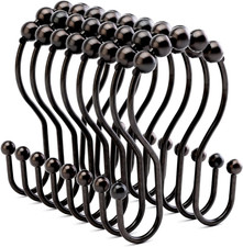 12 PCS Bronze Double Hook Shower Curtain Hooks Rust Proof Metal Shower Rings