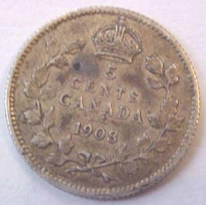 1908 Small Date Canadian Silver Nickel High Grade AU *