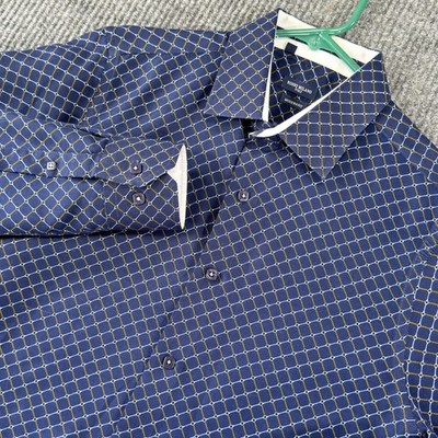 Rosso Milano Dress Shirt Mens Medium 15.5 Blue Geometric Button Down Long Sleeve