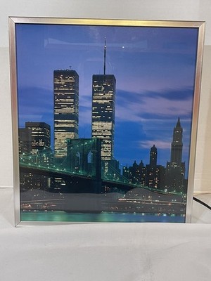 Vintage Twin Towers NYC Lighted Wall Art Brooklyn Bridge Made in Japan 1988