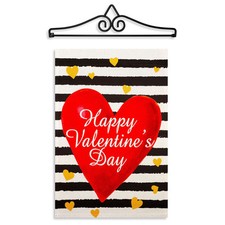 G128 Hanger 14IN Garden Flag Happy Valentine's Day Striped Heart Double Sided