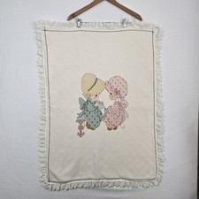 Handmade Precious Moments Cross Stitch Baby Toddler Crib Bed Blanket Cover