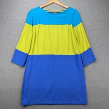 Maeve Colorblock Shift Dress Womens 4 Blue Yellow Mod Retro Anthropologie Rayon