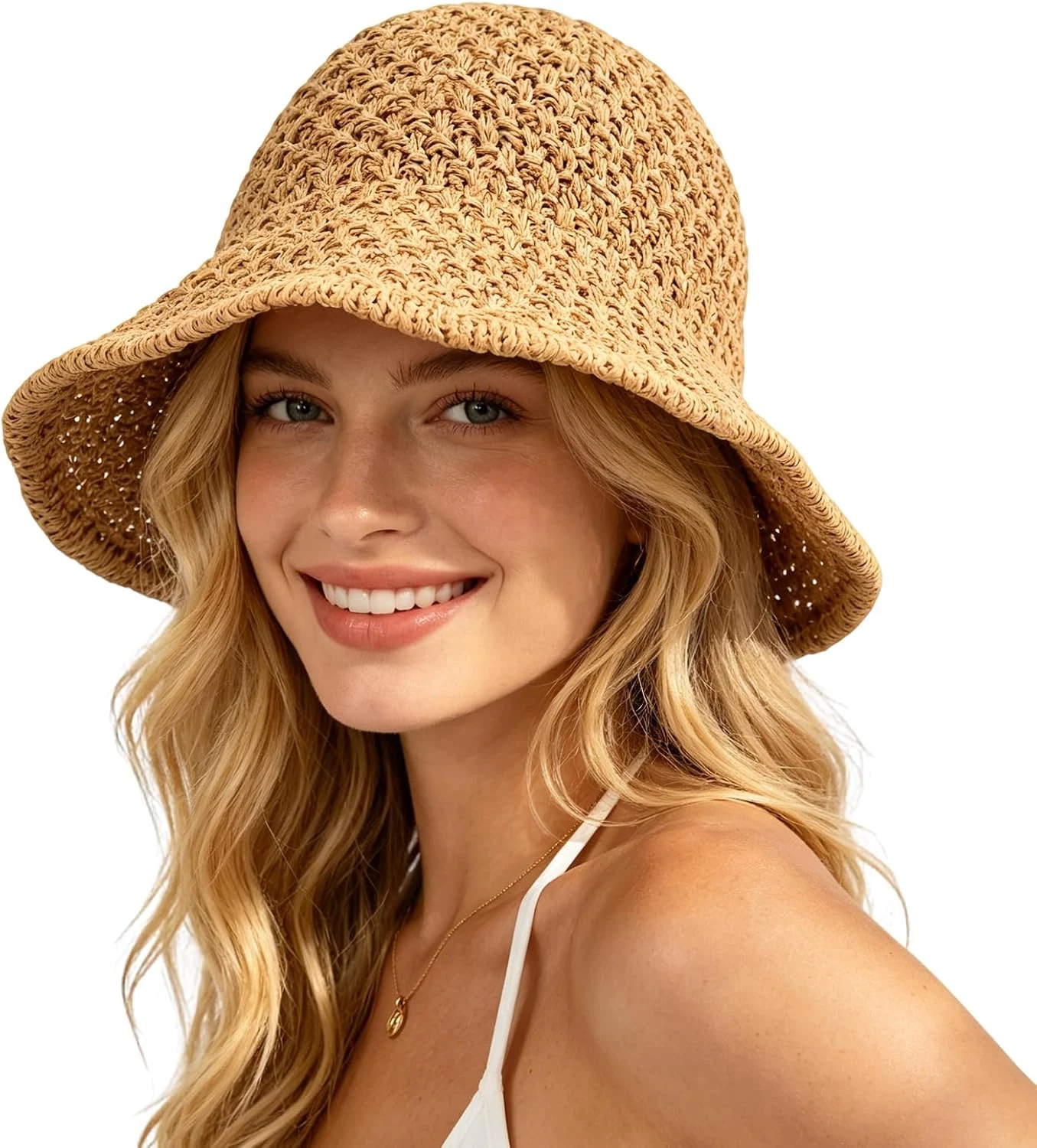 Sun Hat for Women Summer Straw Beach Hats Floppy Crochet Hat UV Protection Trave
