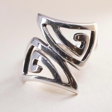Size 4.25, vintage sterling silver handmade ring, 925 swirly Greek key band