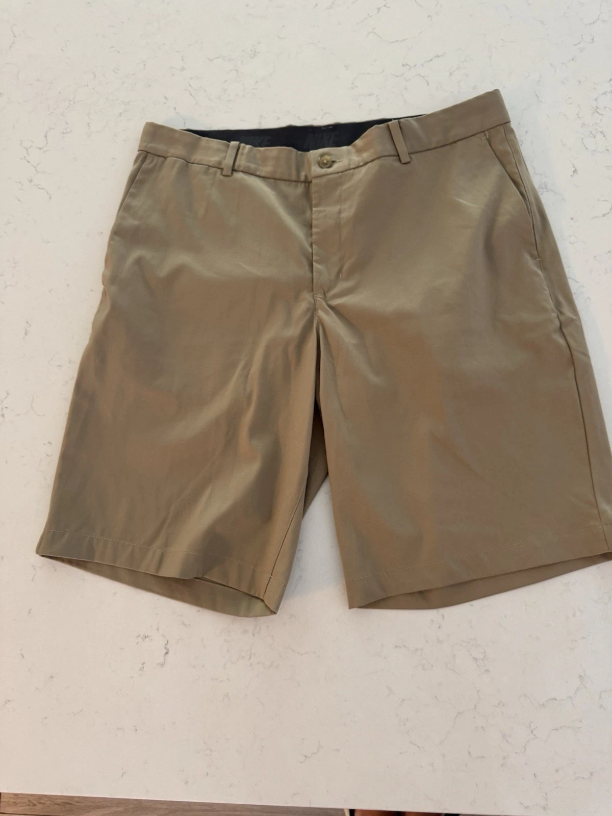 Nike Golf Shorts Men's 34 Dri-Fit Flat Front Khaki Preppy 10” Tan Standard Fit