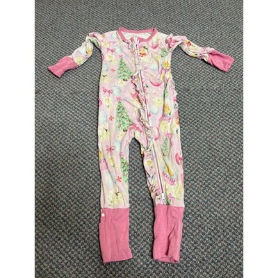 Bums and Roses Pink Christmas Bamboo Ruffle Sleeper 9-12 months