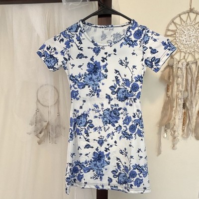 Floral A-Line Dress Blue White Dress For Girls