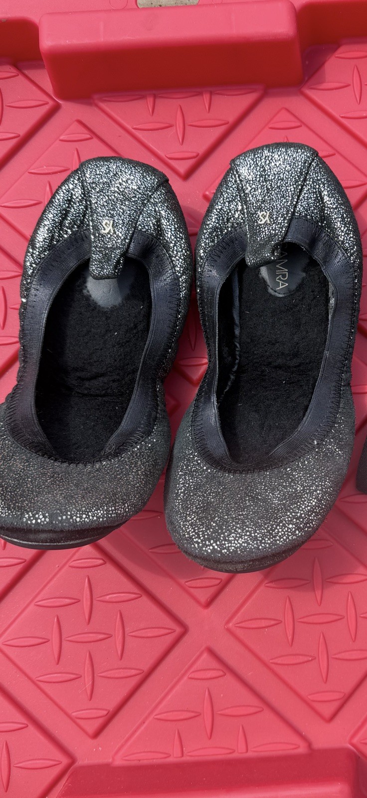 Yosi Samra Samara Black Glitter Slip On Foldable Ballet Flats Size 7