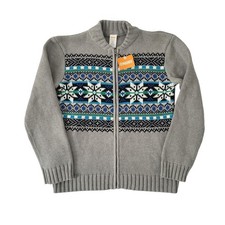 New Fair Isle Full Zip Cardigan Sweater Boys 10 12 Gray Blue Green Nwt Gray Ski