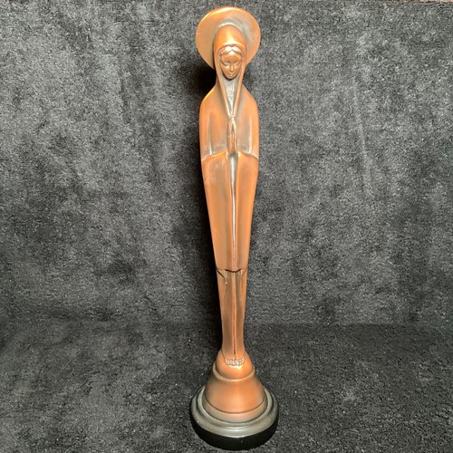 Solid Copper-Modernist Praying Virgin Mary Statue Tall Art MCM Vtg Retro 13”