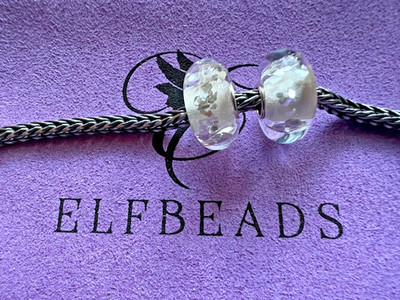  Elfbeads 2x  Silver Flakes  weiß silber Passt Trollbeads Pandora Redbalifrog